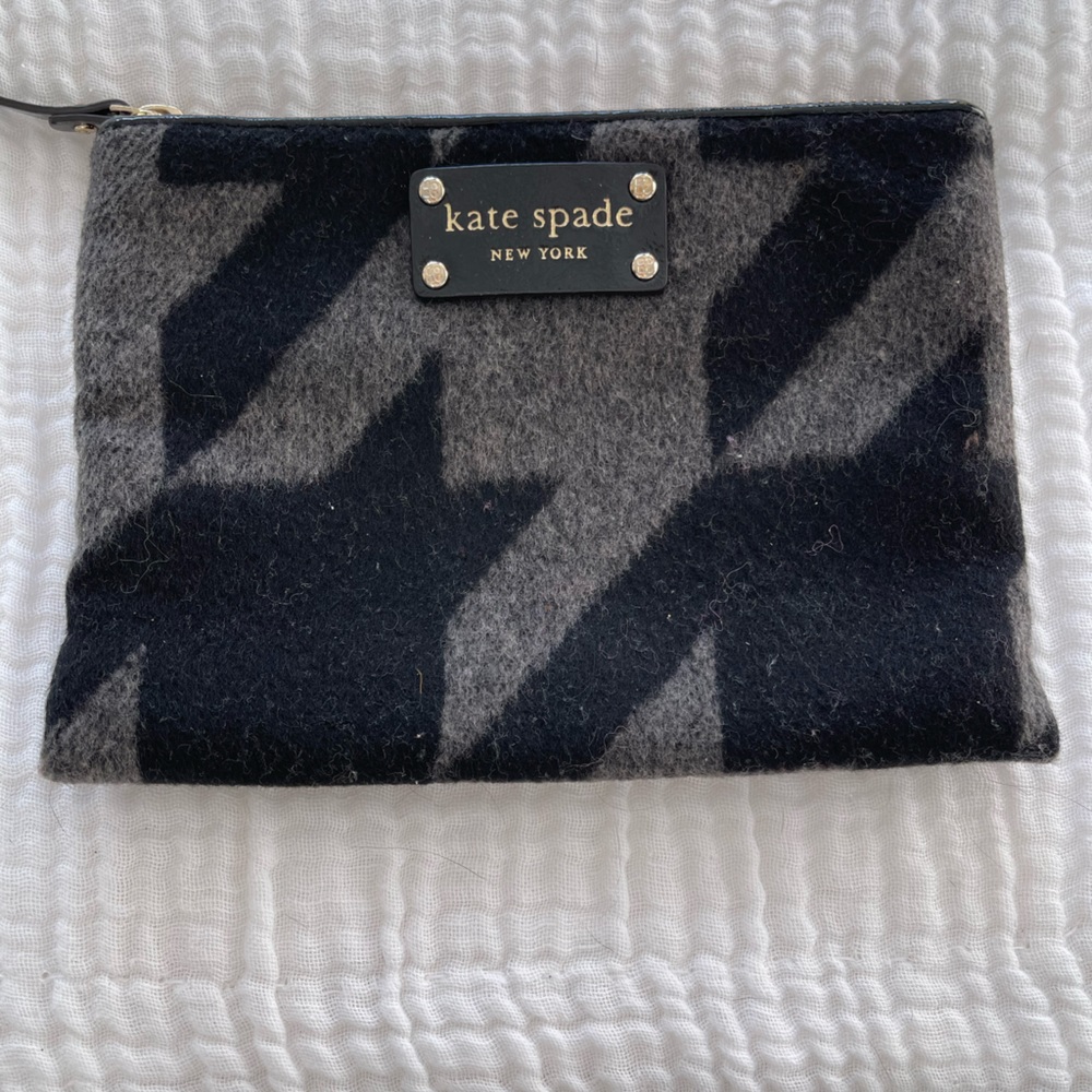 Kate Spade grey and black wool clutch